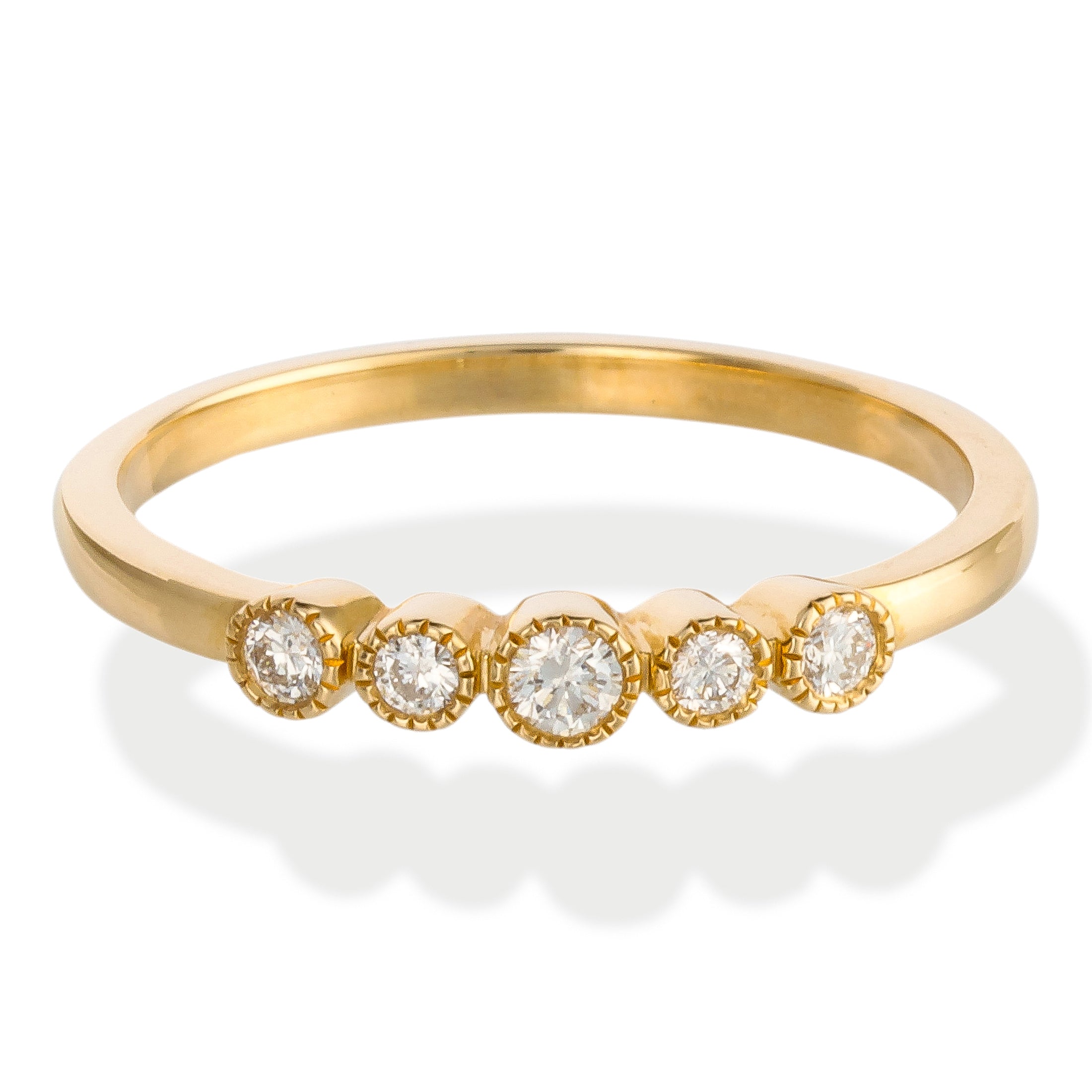 Media Banda De Oro Amarillo De 14 Kt Con Diamantes De 5 Piezas, 0.15 CT