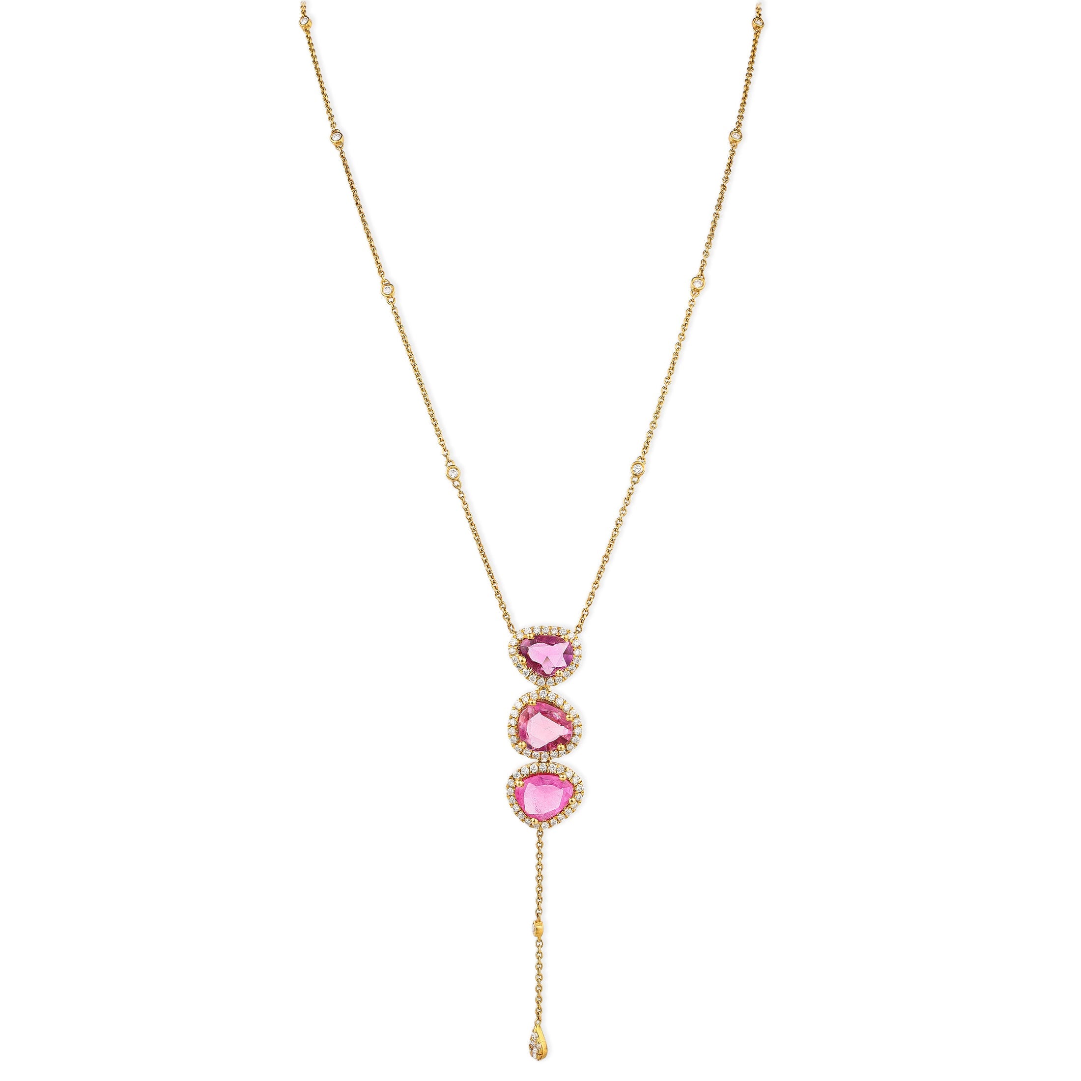 Collar De Oro De 14K Con Diamantes Y Zafiro Rosa De 4,11 Tcw