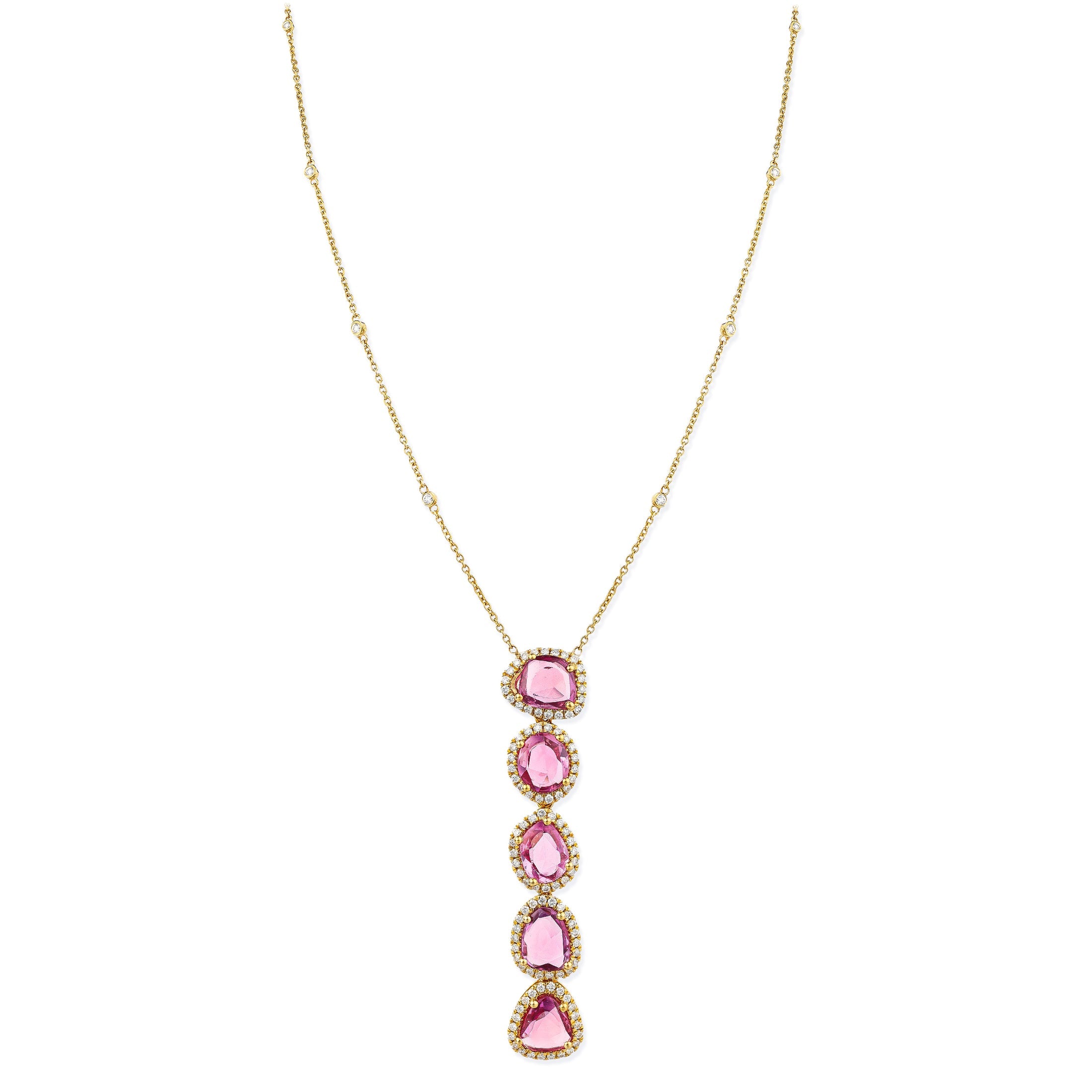 Collar De Oro De 14K Con Diamantes Y Zafiro Rosa De 6,10 Tcw