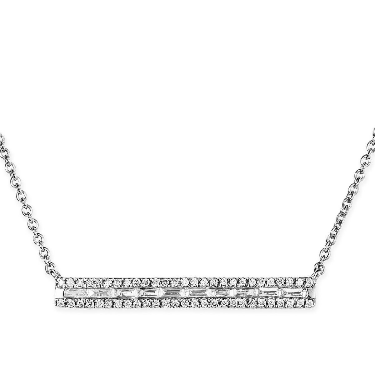 Collar De Barra Redonda/Baguette De Diamantes De 14Kt, 0.22 CT