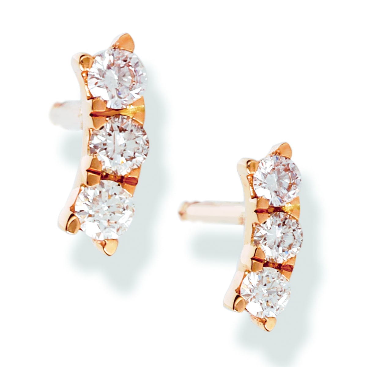 14Kt. Pendientes Barra Curva Con Diamante, 0.17 CT