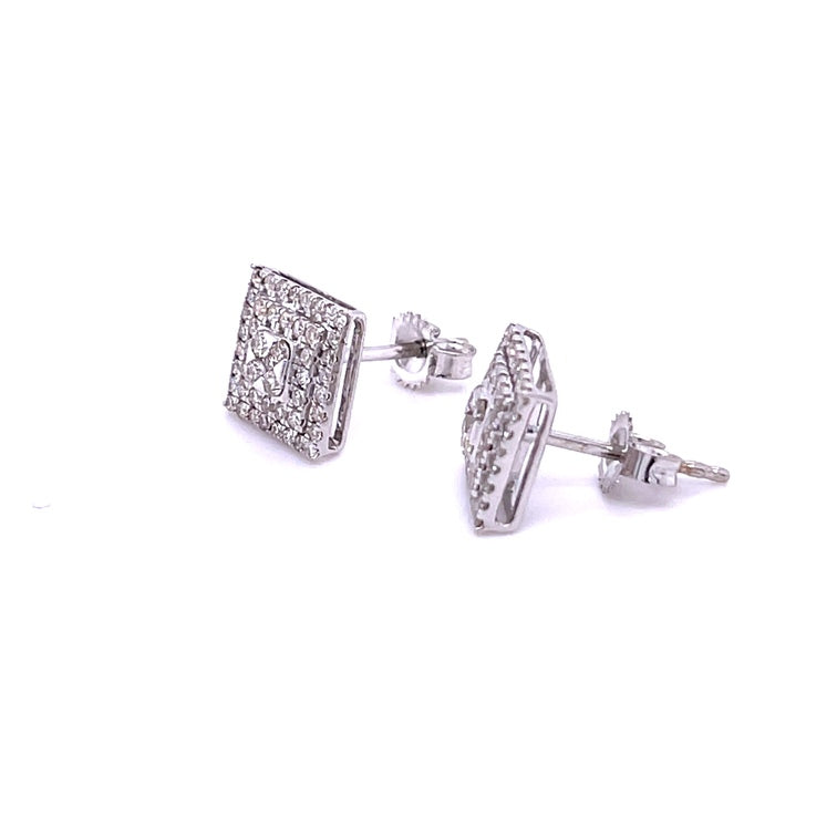 Pendientes Cuadrados De Oro Blanco De 14Kt Con Diamantes, 0.51 CT