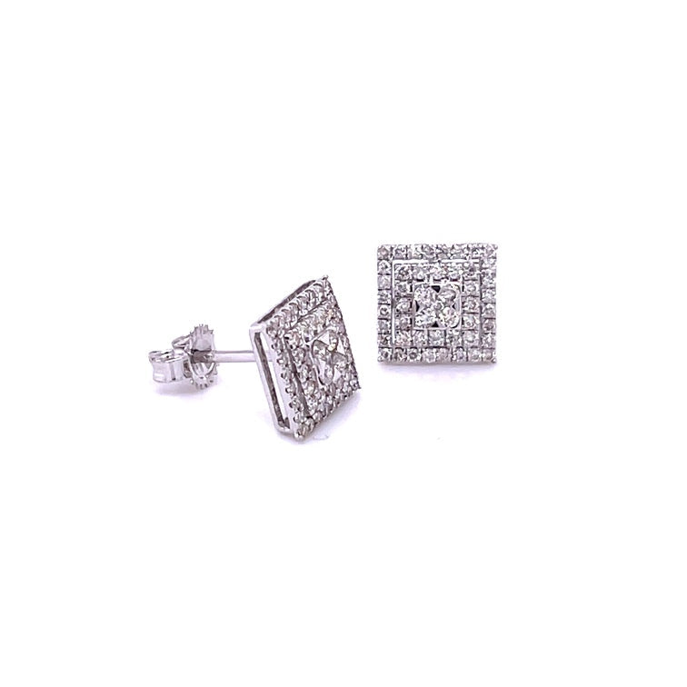 Pendientes Cuadrados De Oro Blanco De 14Kt Con Diamantes, 0.51 CT